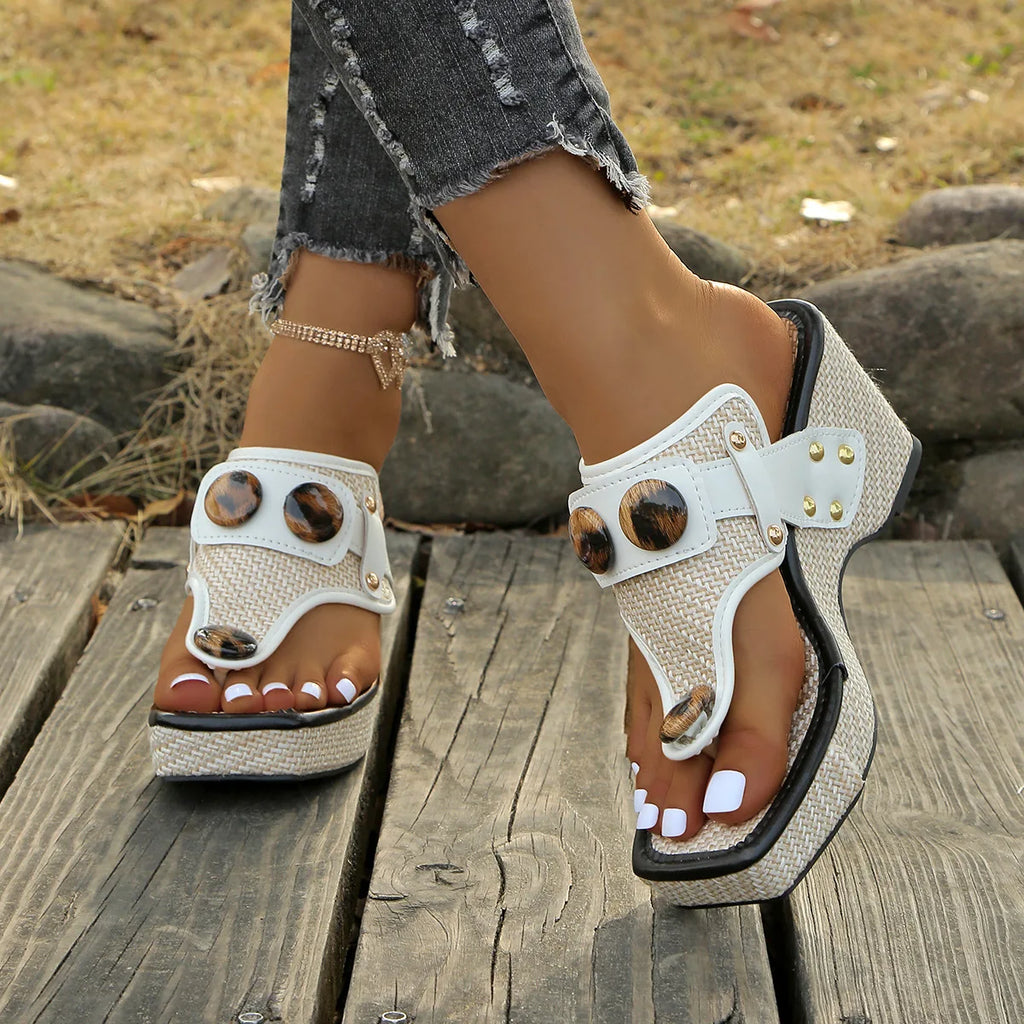 Women's Open Toe Wedge Platform Sandals – Woven Beach Style Wedge Platform Sandals Axl