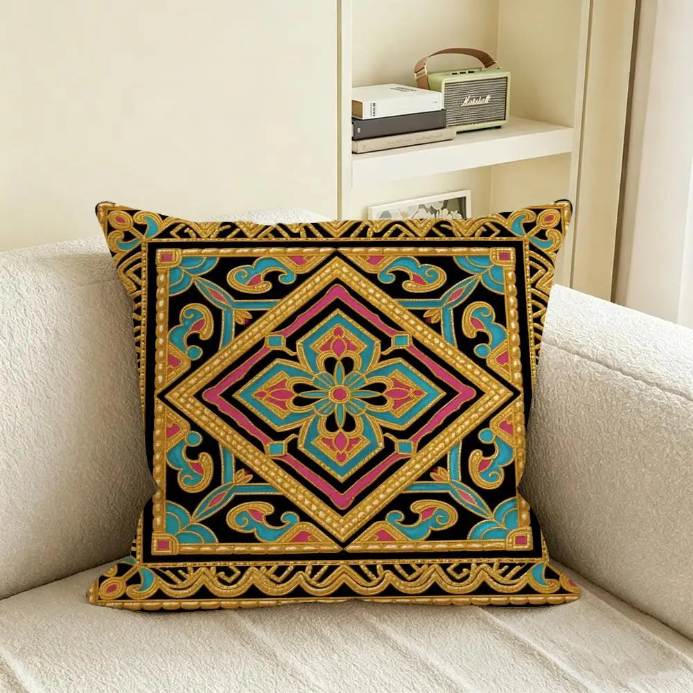 Natural Linen Brocade Print Cushion Cover | Sofa & Bed Pillowcase Decorative Cushion Cover Axl White1 30X30cm