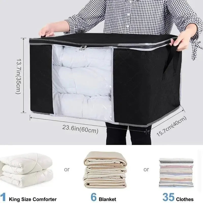 Non-Woven Quilt & Blanket Storage Bags with Zipper | 1–2 Pcs Bedding Storage Bag Axl 1pc black