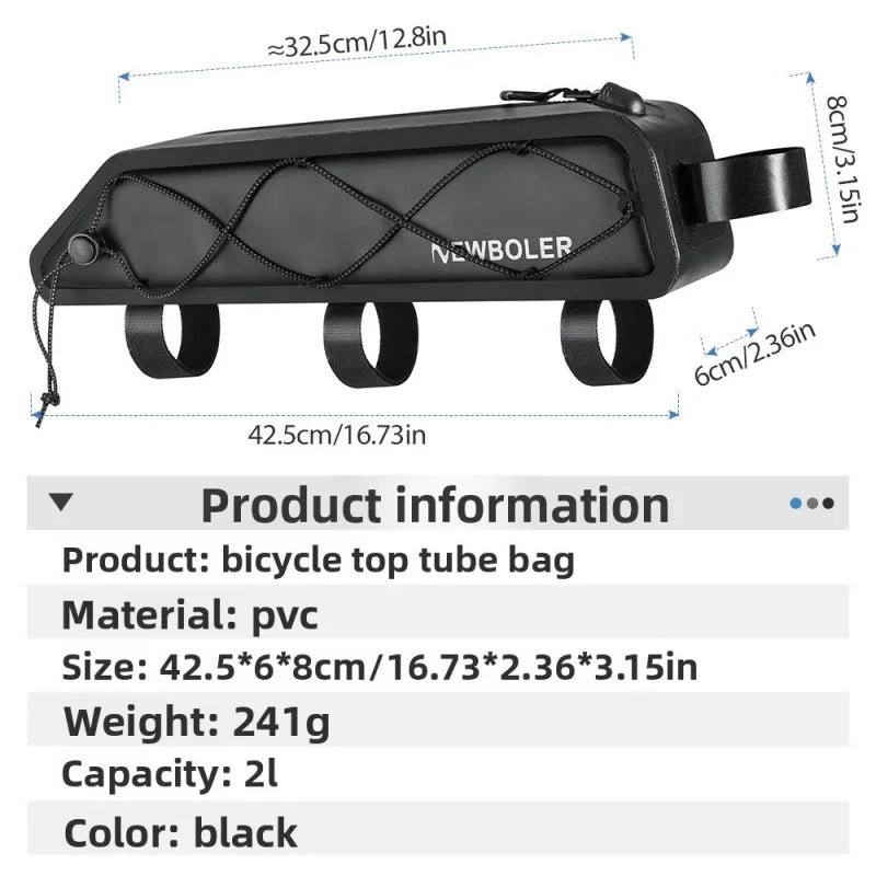 2L Waterproof Bike Top Tube Bag – Extended Cycling Travel Bag Bike Frame Bag Axl