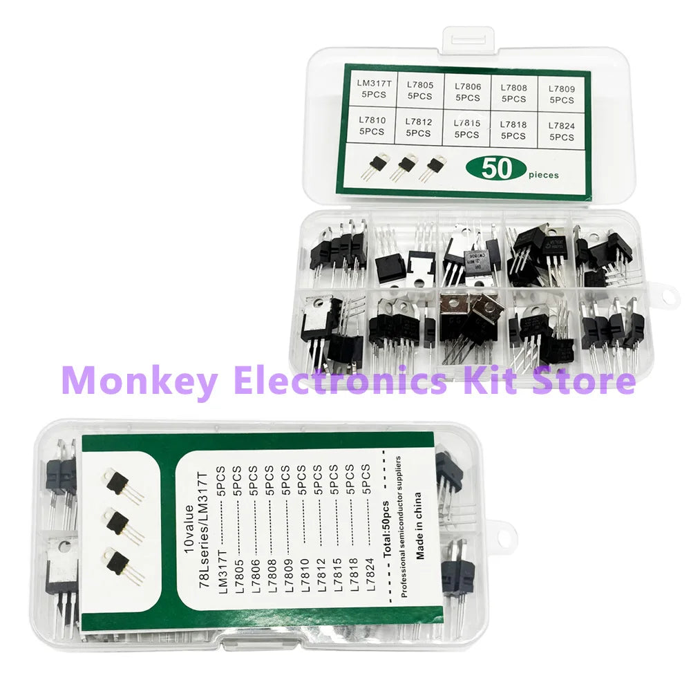 50PCS TO-220 Voltage Regulator IC Kit – LM317T & L78xx Series Voltage Regulator Kit Axl
