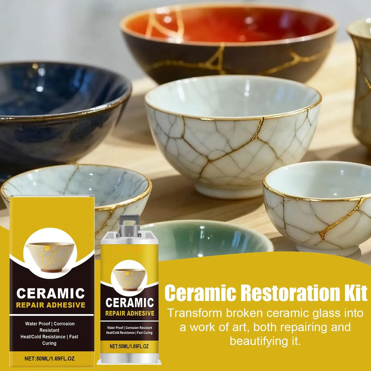Kintsugi Gold Ceramic Repair Kit – Food Safe Pottery Glue Ceramic Repair Kit Axl