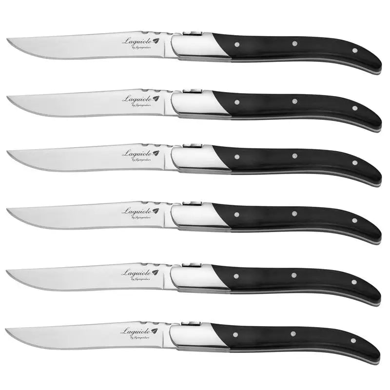 Laguiole Steak Knives Set – Black Wood Handle Stainless Steel Steak Knife Set Axl