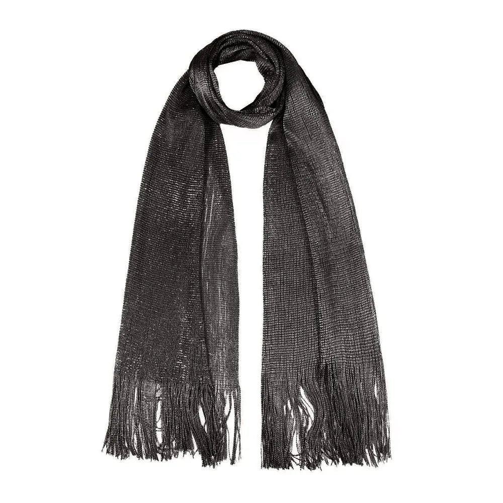Lace Tassel Sheer Shawl Scarf – Gold & Silver Shimmer Fashion Scarf Axl Black