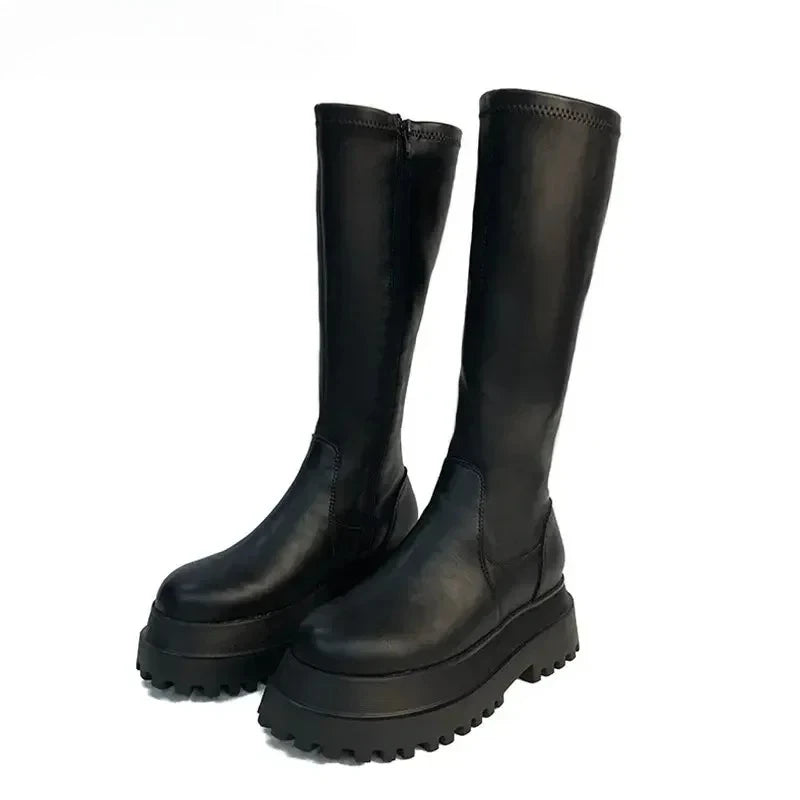 Women's Knee-High Platform Boots – Chunky Heel Side Zip Winter Knee-High Platform Boots Axl
