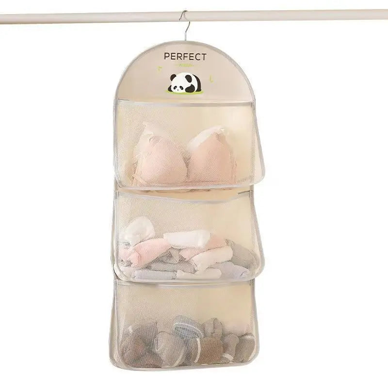 3-Tier Hanging Mesh Bag – Wall-Mounted Underwear & Sock Organizer Hanging Storage Organizer Axl 1pc