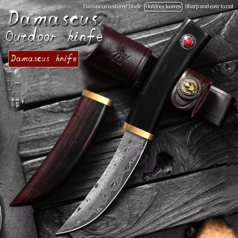 PLYS Damascus Steel Outdoor Knife – Sharp Portable Fixed Blade Fixed Blade Knife Axl