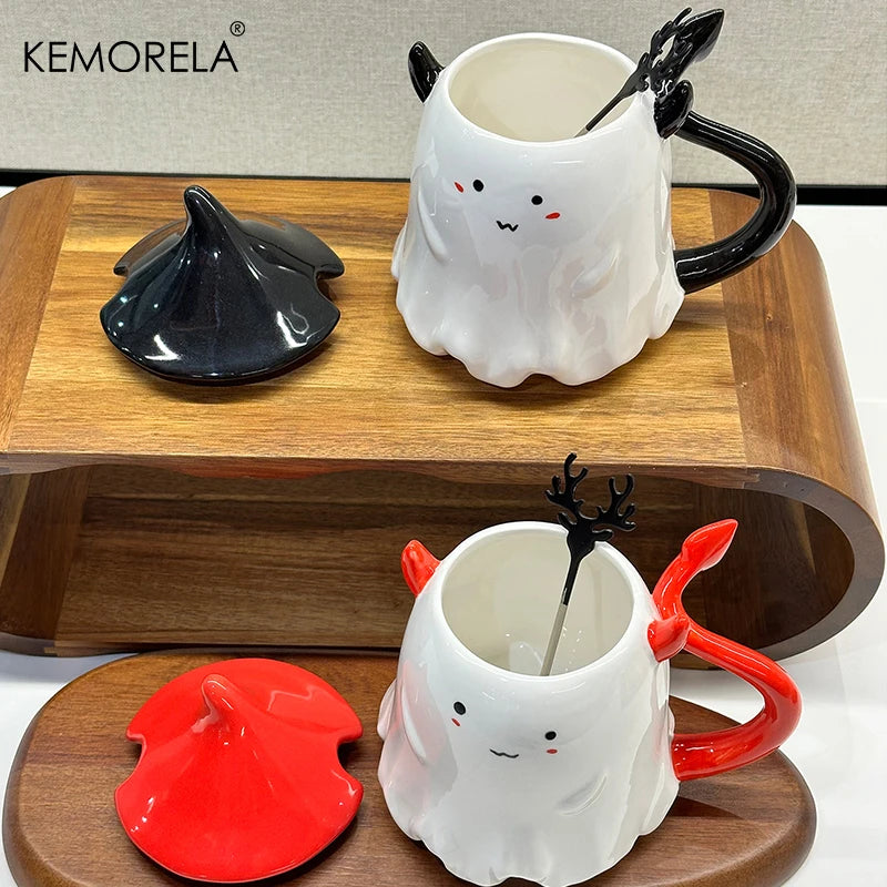 KEMORELA Halloween Ceramic Mug with Lid & Spoon 470ml Ceramic Coffee Mug Axl