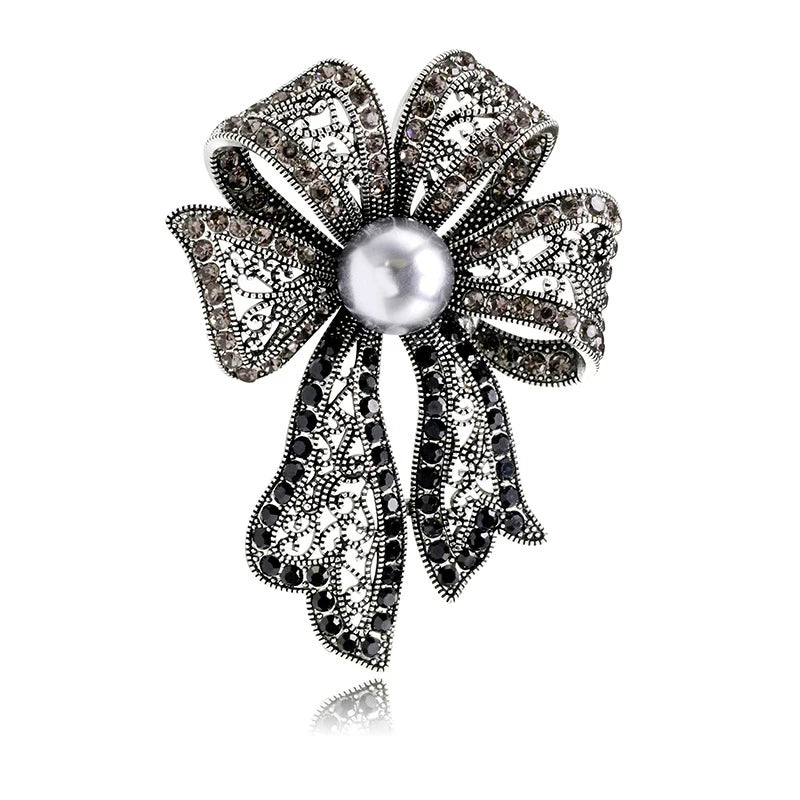 Vintage Rhinestone Pearl Bowknot Brooch for Women | Gift Pin Fashion Brooch Pin Axl