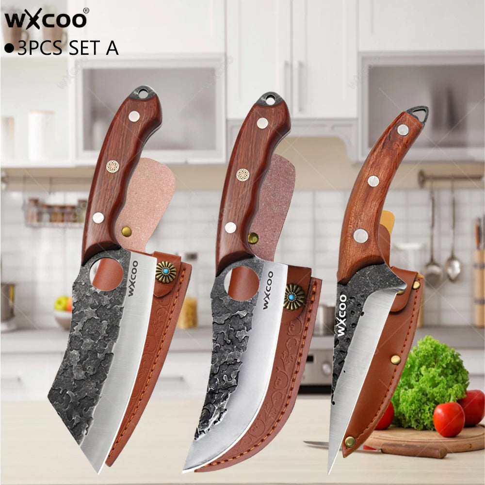 WXCOO Hand-Forged Boning & Slicing Knife – Stainless Steel Boning Knife Axl 3PCS SET A
