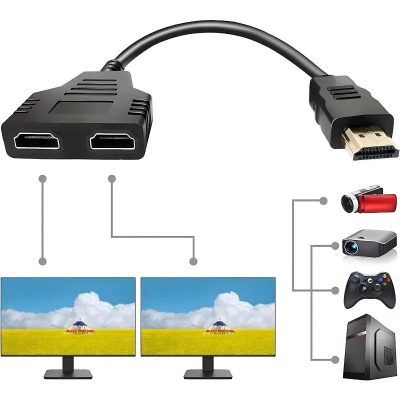 HD 1080P HDMI Splitter 1 In 2 Out Dual Port Adapter Cable HDMI Splitter Adapter Axl Default Title