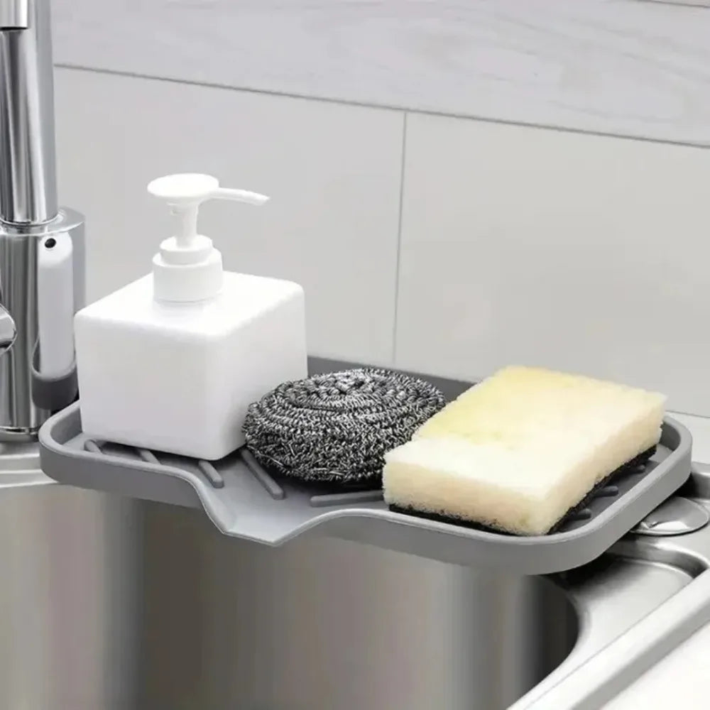 Silicone Sink Tray with Drain | Soap & Sponge Holder Sink Organizer Tray Axl