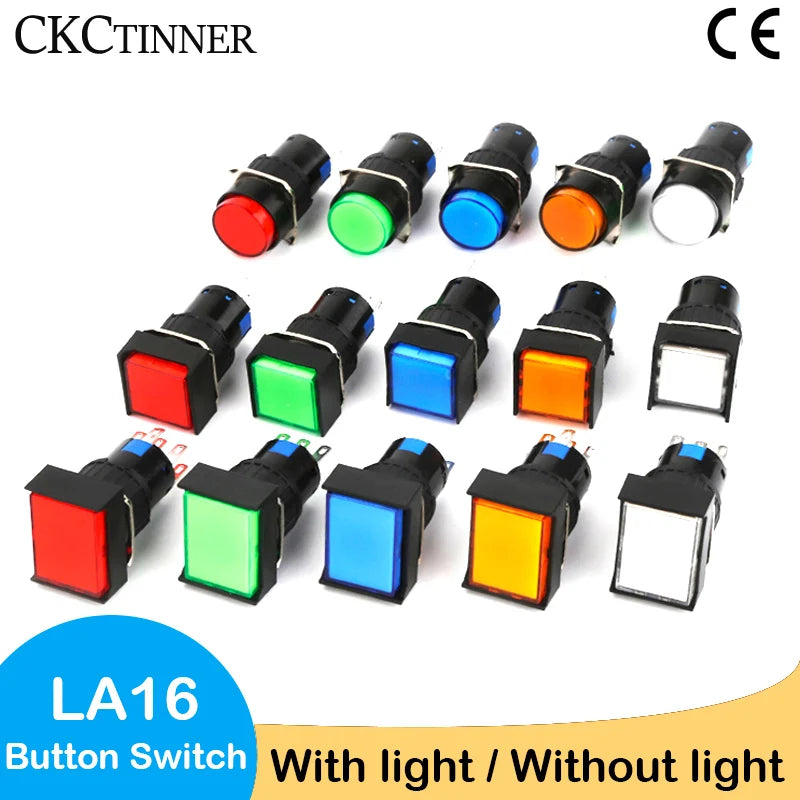 LA16 16mm Illuminated Push Button Switch 12V 24V 220V 5A Push Button Switch Axl