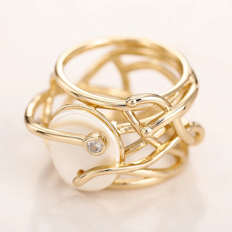 Huitan Cross Ring – Imitation Pearl & CZ Women's Fashion Ring Fashion Ring Axl