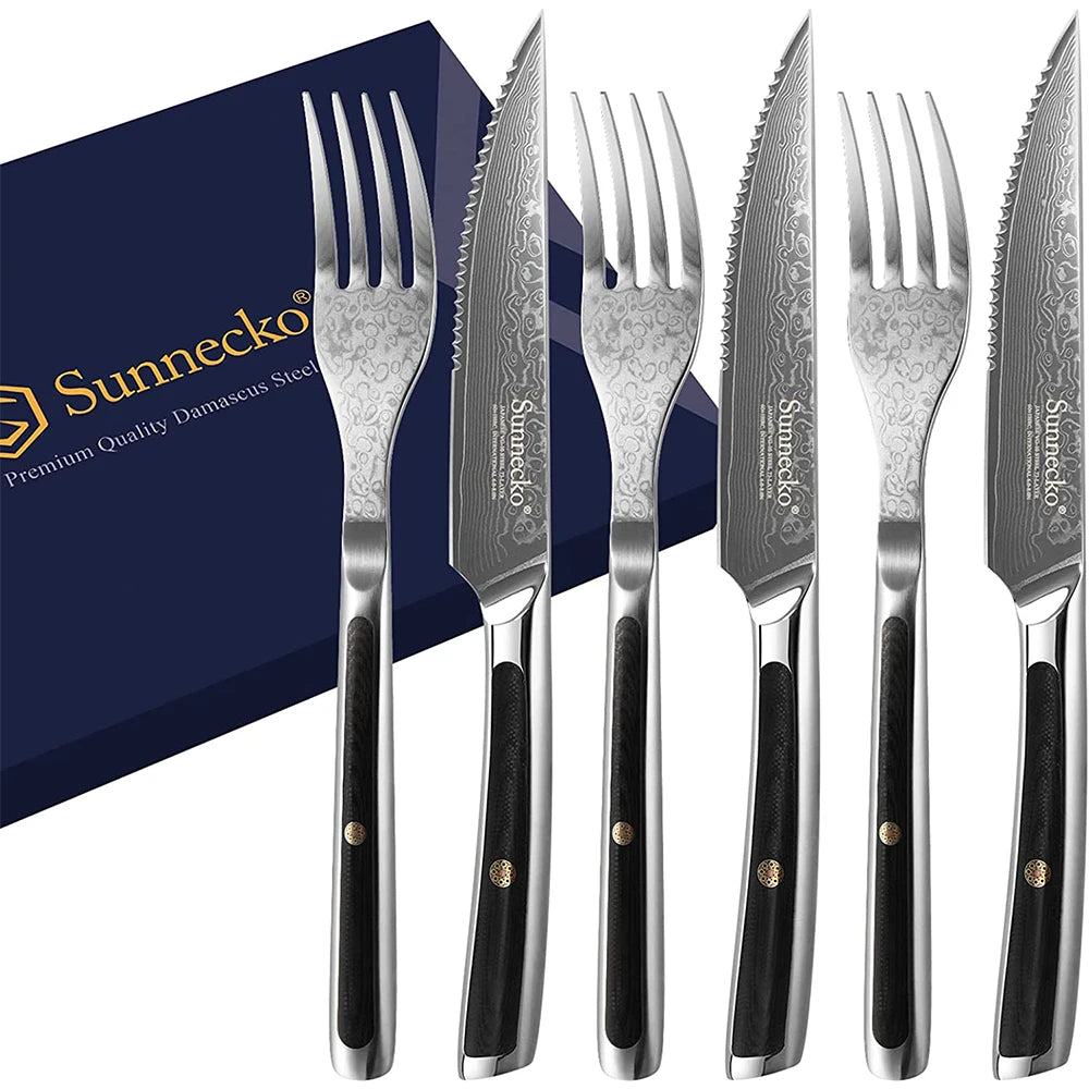 Sunnecko 73-Layer Damascus VG10 Steak Knife & Fork Set Steak Knife Set Axl 6PCS Set China Mainland