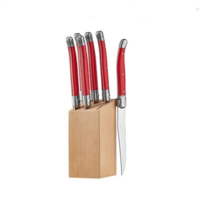 Laguiole-Style Steak Knife Set 6–8 Pcs | Colorful Flatware Steak Knife Set Axl 6pcs Red in Base