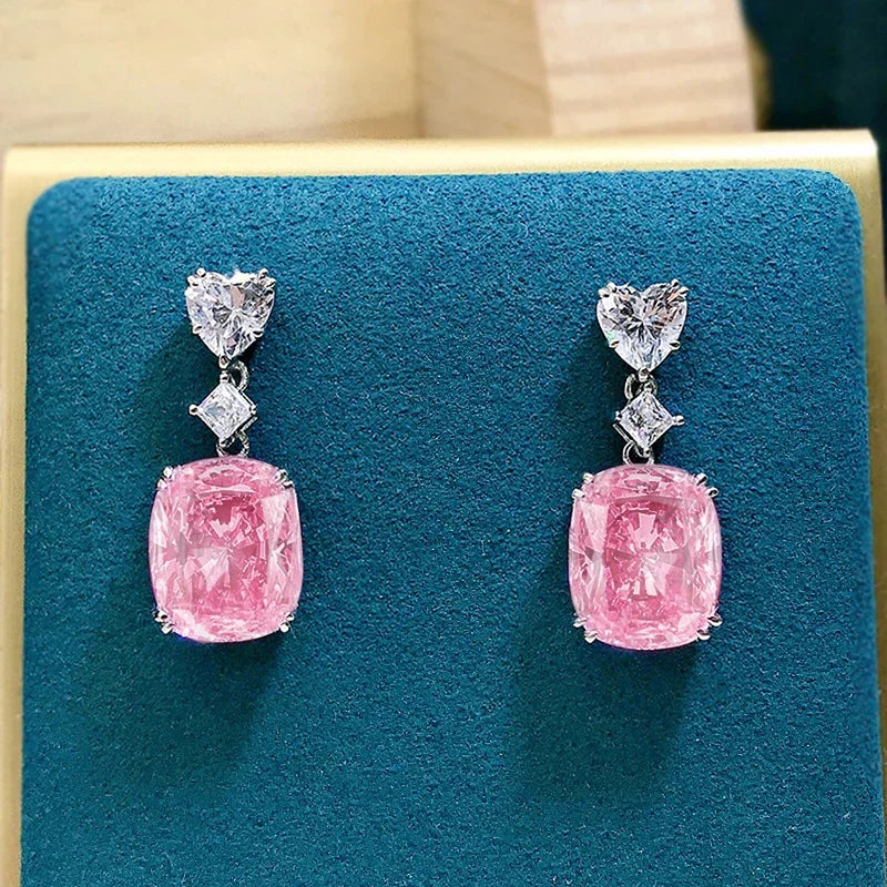 Huitan Pink Cubic Zirconia Drop Earrings | Wedding Jewelry Drop Earrings Axl