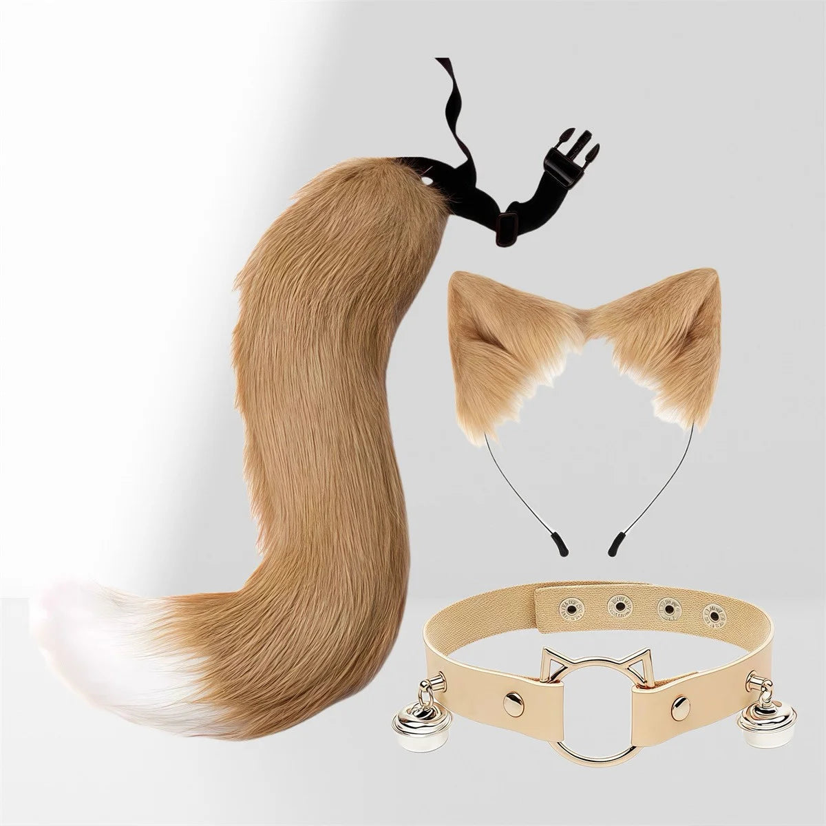 Cat & Fox Plush Tail – Anime Cosplay Halloween Costume Prop Cosplay Tail Prop Axl brown-A