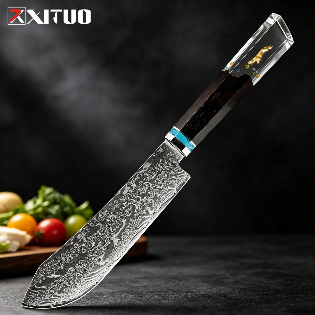 XITUO 8-Pc Damascus Steel Chef Knife Set | Resin Handle Chef Knife Set Axl Eggplant knife