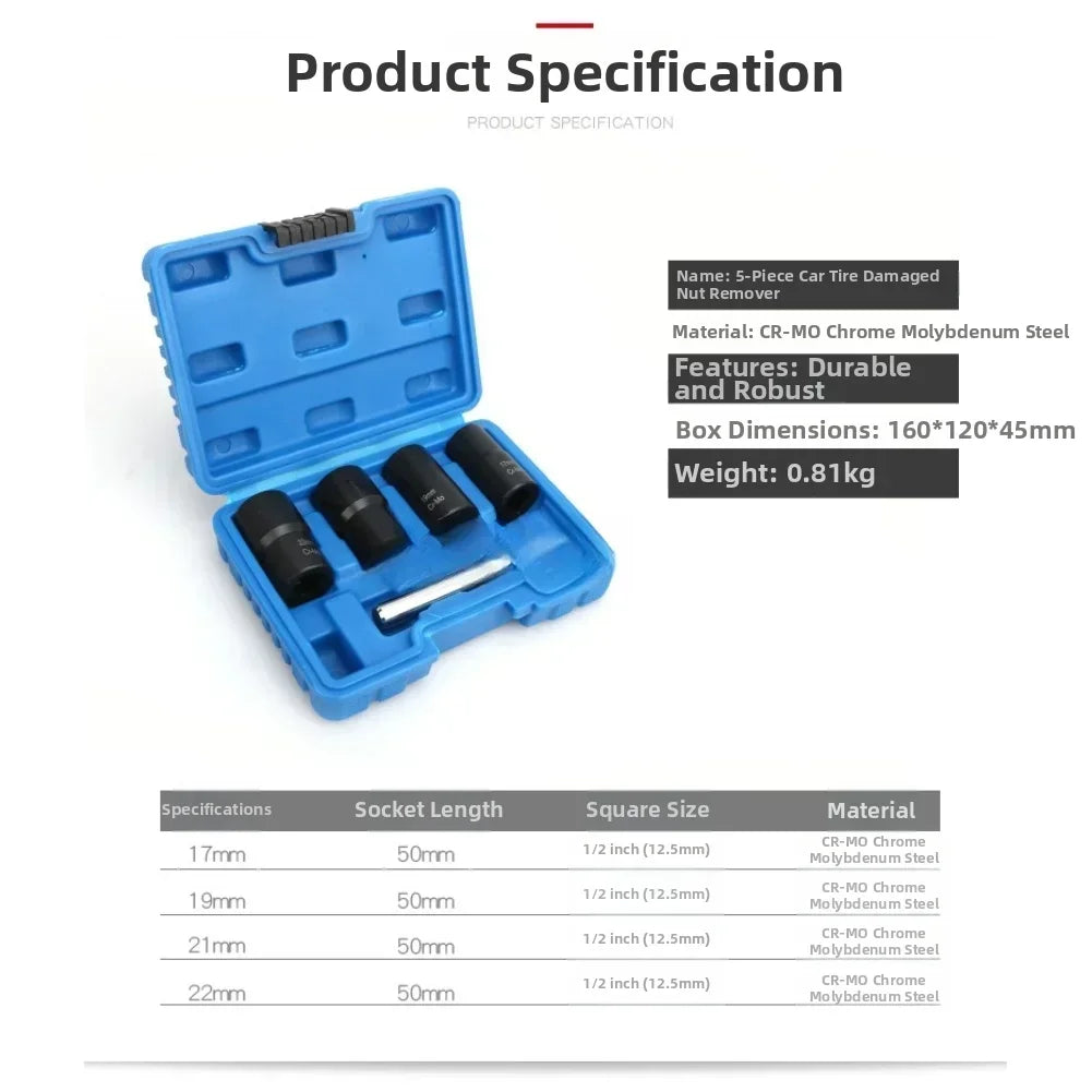 4-Pc Lug Nut Extractor Socket Set 17/19/21/22mm Car Tire Tool Nut Extractor Set Axl China Mainland