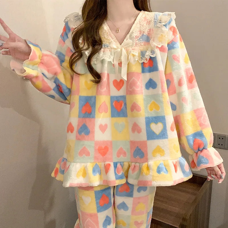 Women's Coral Fleece Pajama Set – Warm Princess Loungewear Women's Pajama Set Axl