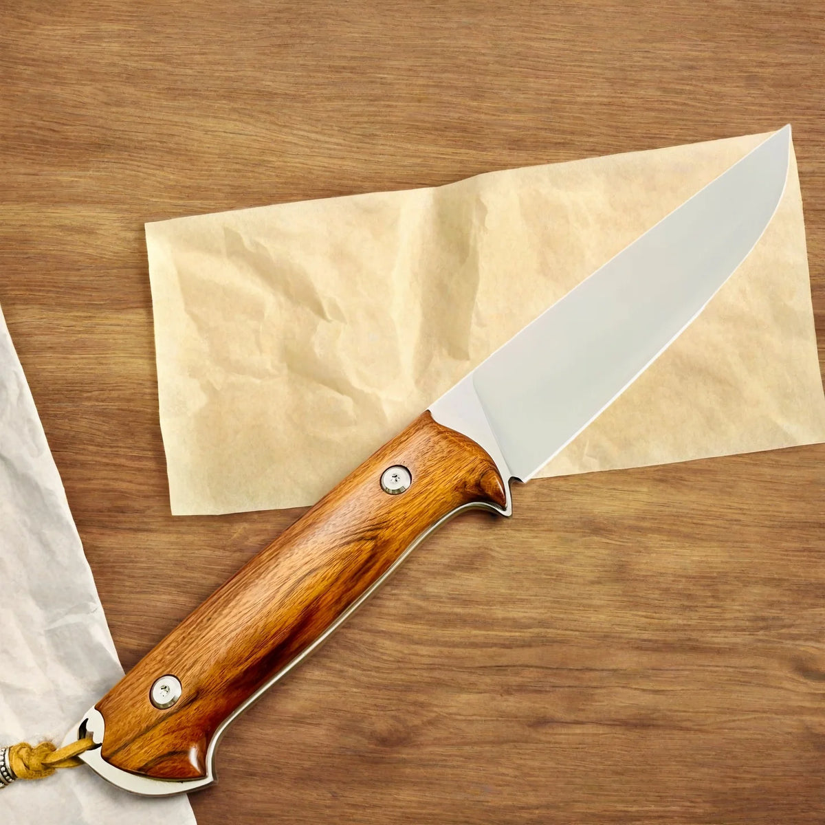 Desert Ironwood Knife – 14C28N Steel 61 HRC + Leather Sheath Kitchen Utility Knife Axl