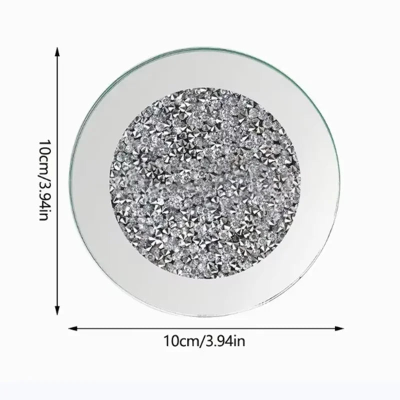 Rhinestone Mirror Glass Cup Coaster – Silver Luxury Mat Decorative Coaster Axl 1 pcs round