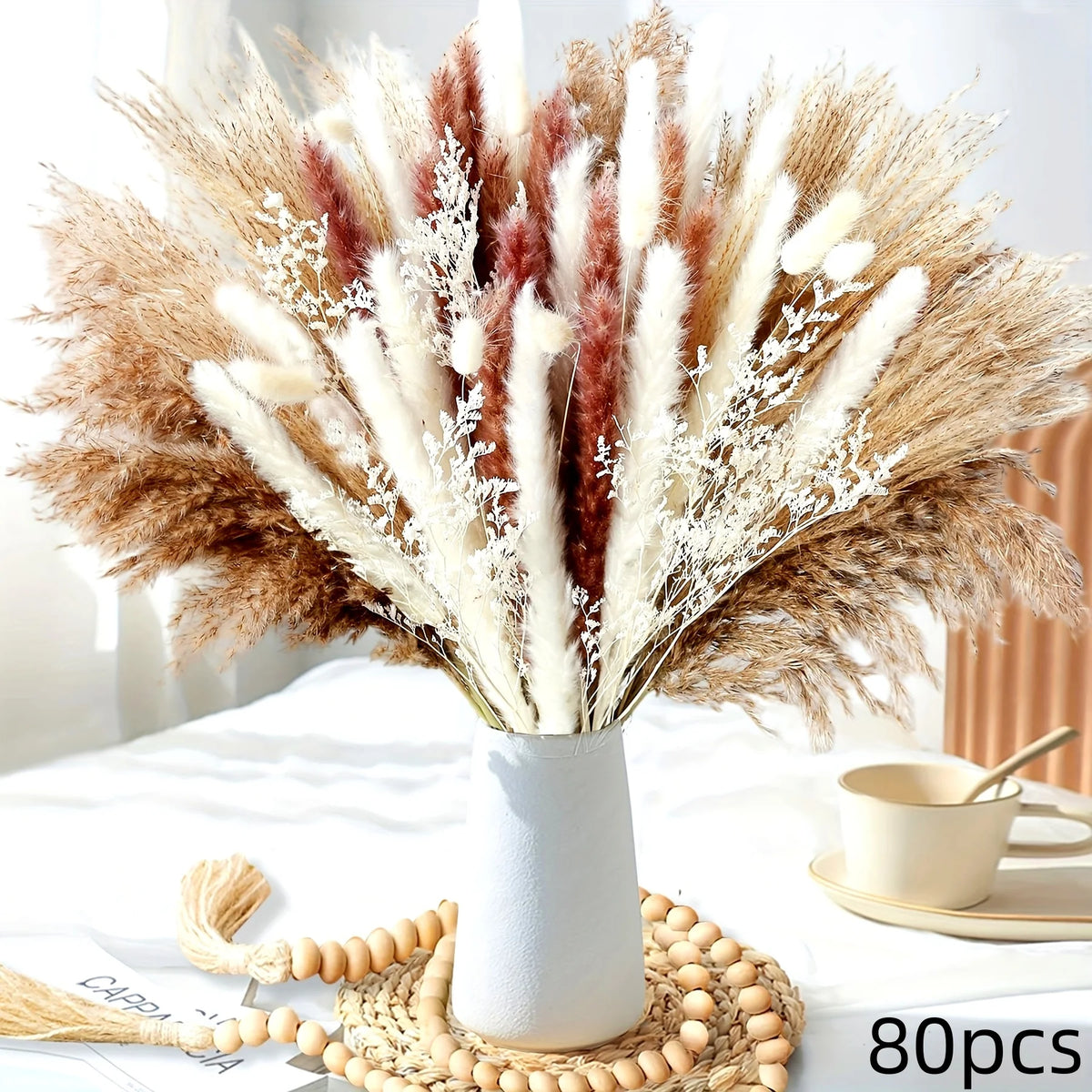 White Gypsophila Pampas Grass Dried Flower Bouquet | Boho Décor Dried Flower Bouquet Axl F