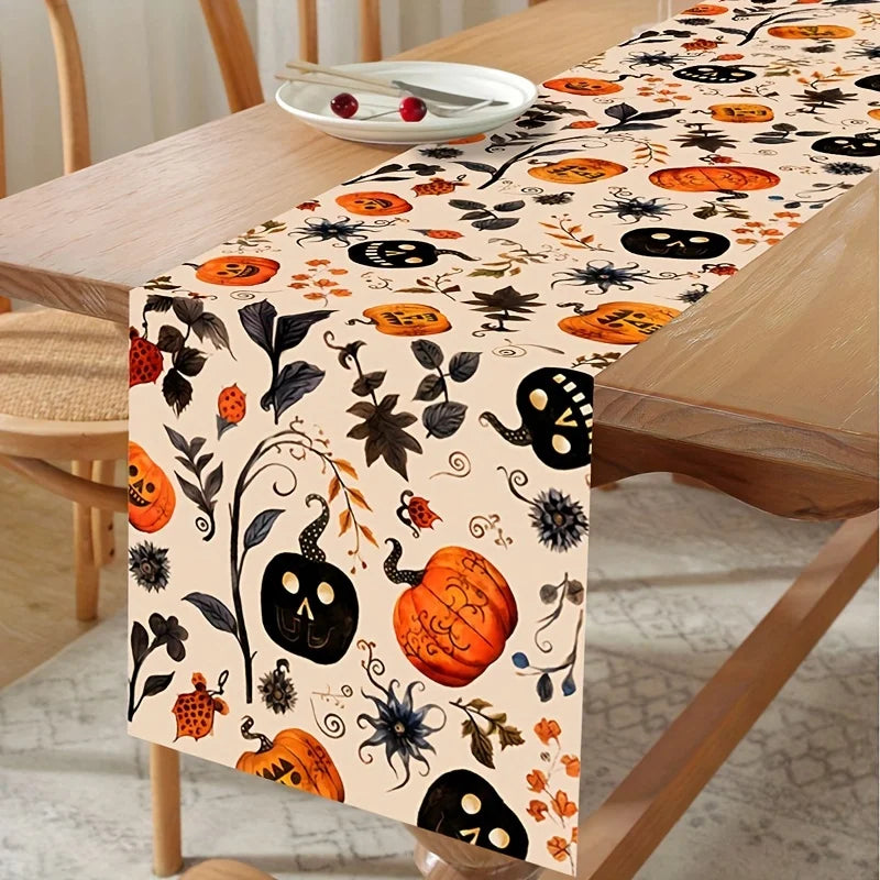 Halloween Tablecloth – Pumpkin Skull Autumn Leaves & Bats Halloween Tablecloth Axl