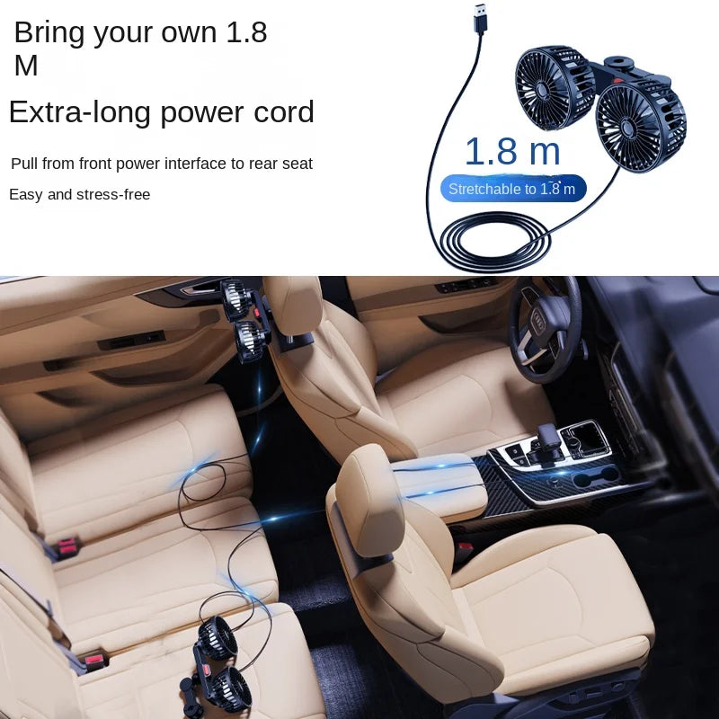 12V 24V Car Rear Seat USB Fan – 3-Speed Flexible Neck Car Interior Fan Axl