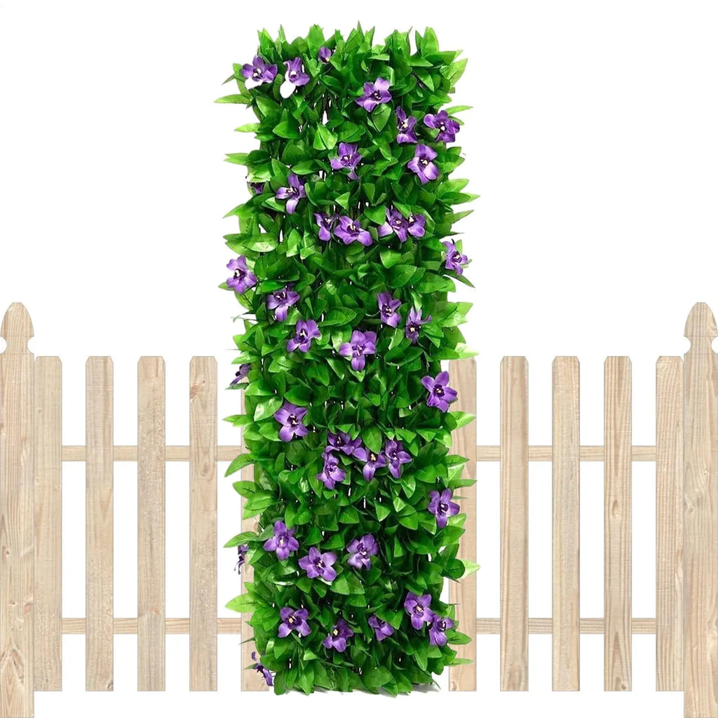Expandable Artificial Hedge Privacy Screen with Flowers Artificial Privacy Hedge Axl
