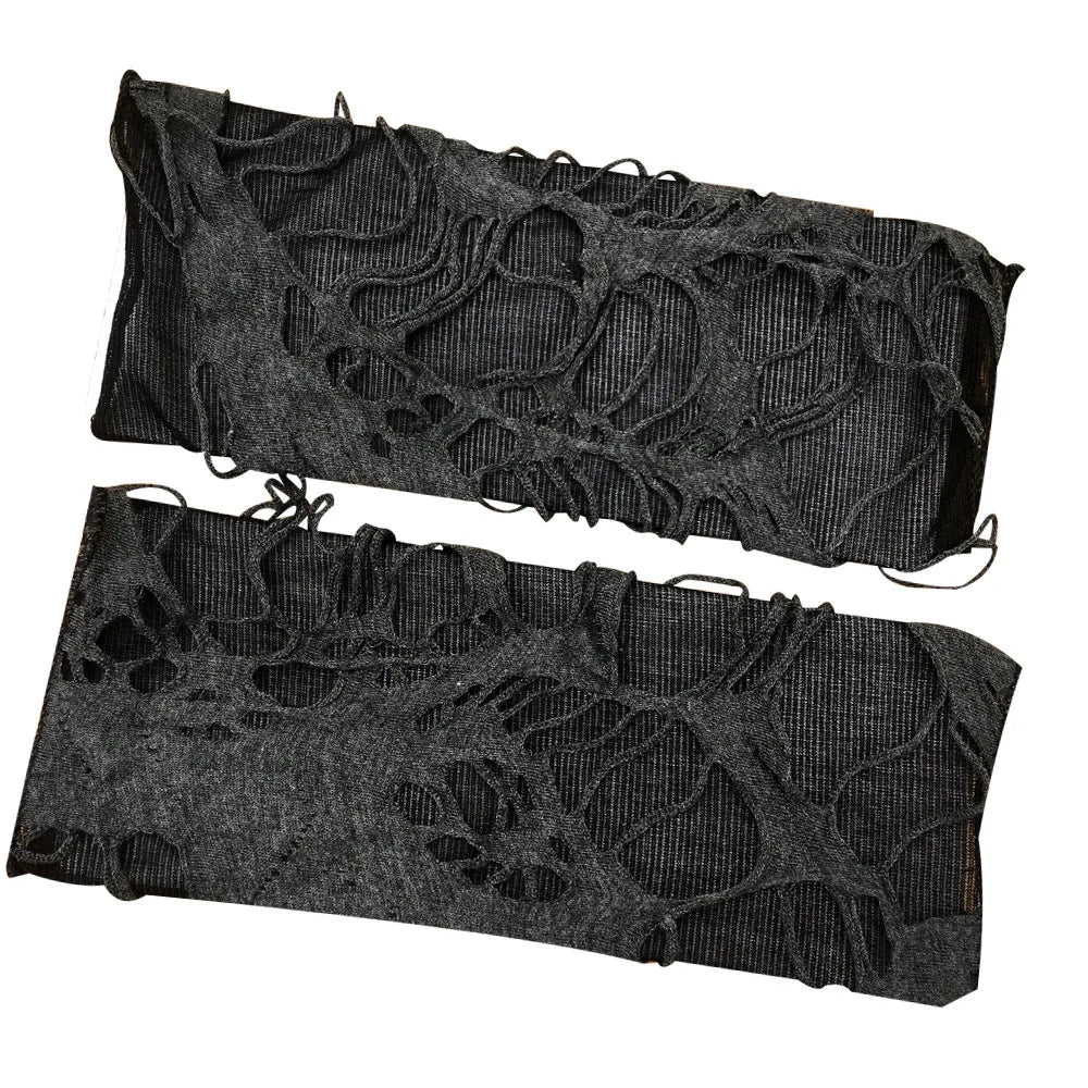 Gothic Black Fingerless Gloves – Punk Ripped Halloween Cosplay Fingerless Gloves Axl