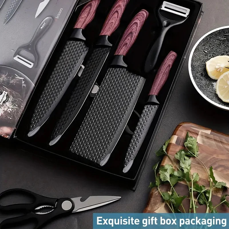 6-Piece Hammer-Textured Kitchen Knife Set | Stainless Steel Kitchen Knife Set Axl