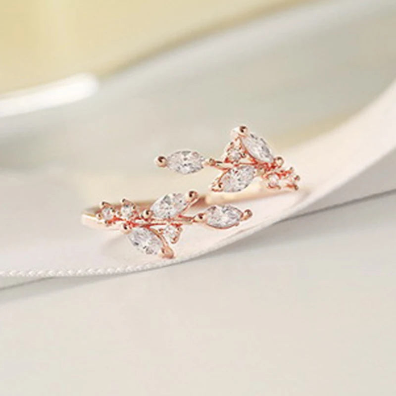 Huitan Branch Adjustable CZ Ring – Pavé Cubic Zirconia Fashion Ring Axl