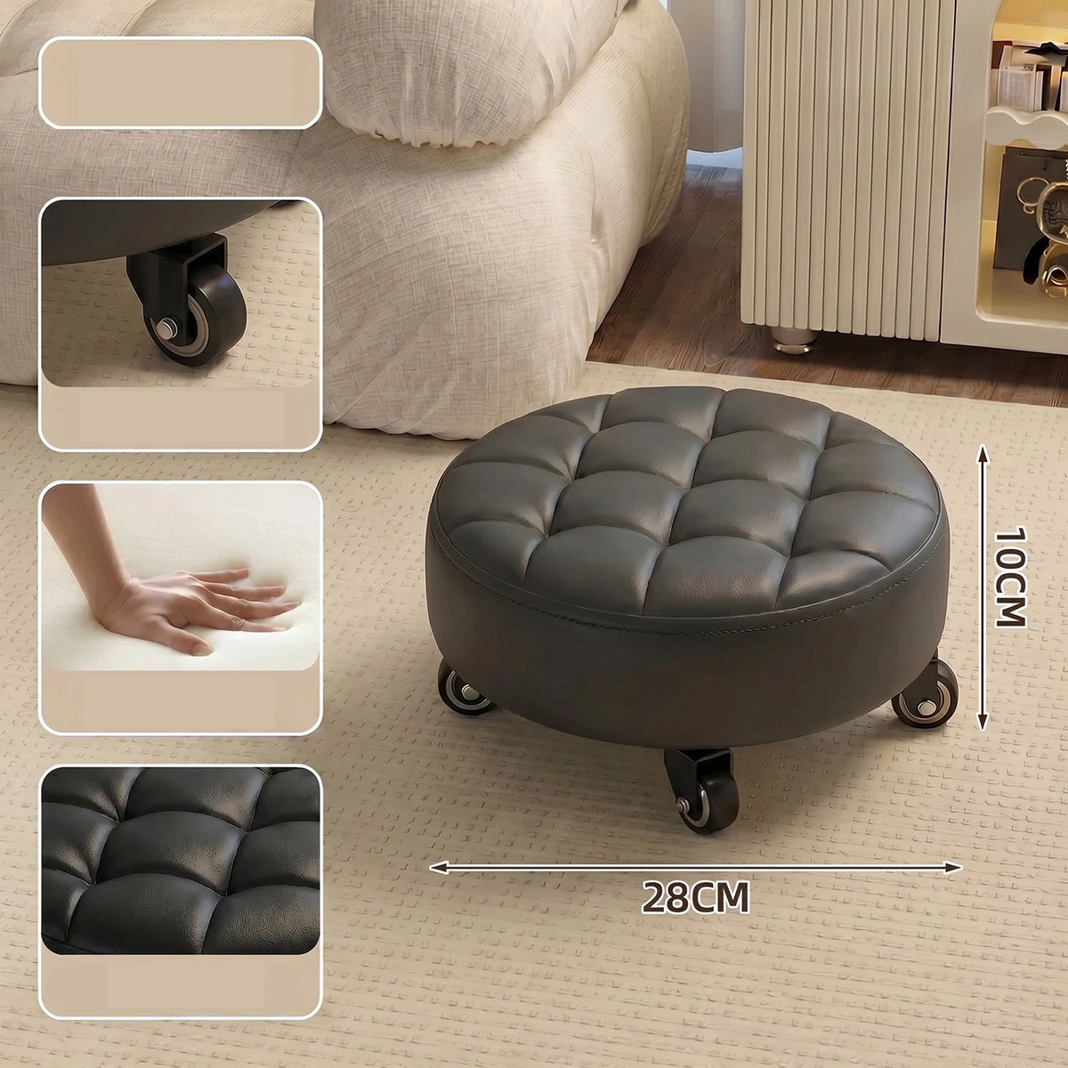 Wheeled Rolling Low Stool – Rotating Cushioned Nail & Pedicure Seat Rolling Stool Axl