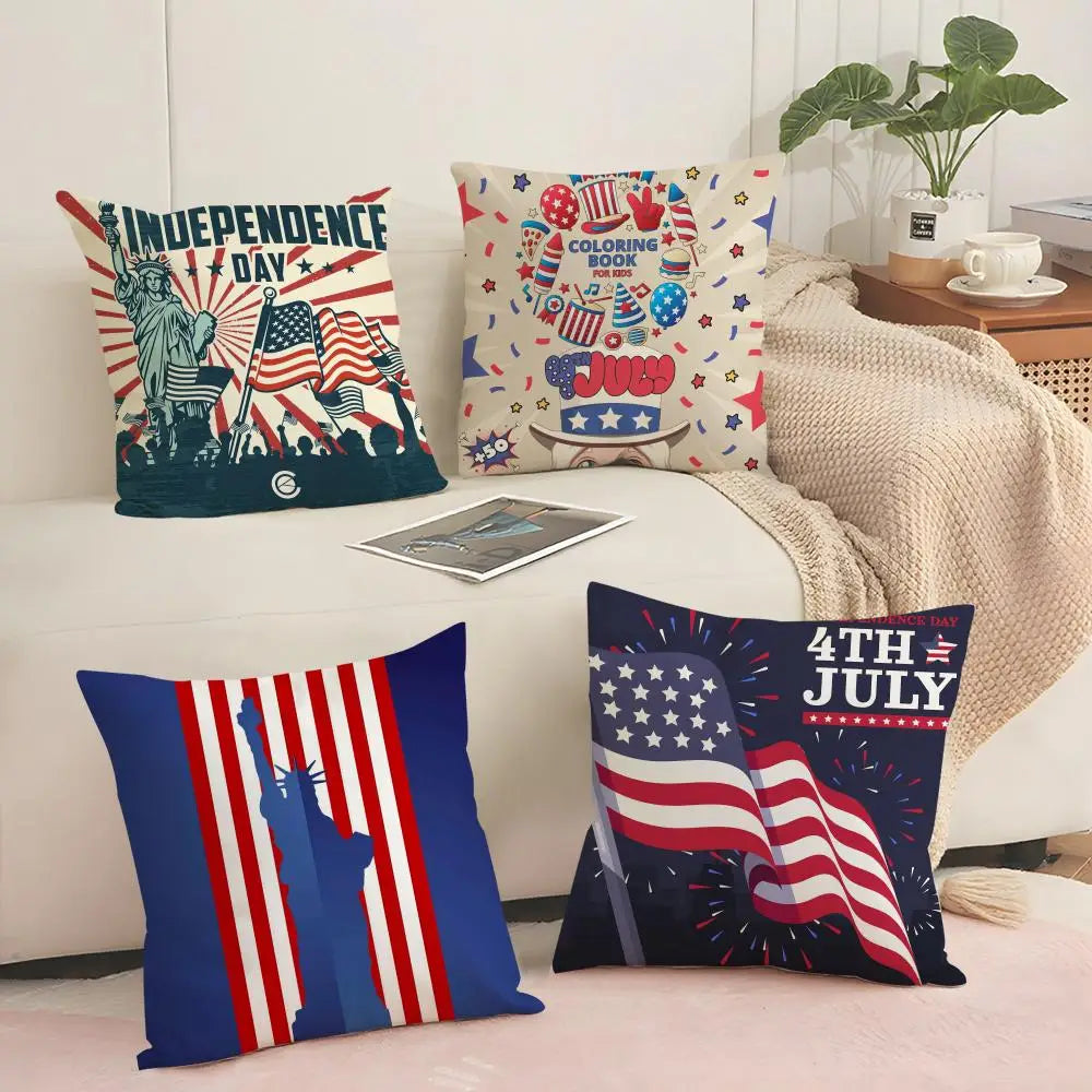 Independence Day Linen Cushion Cover – Patriotic Pillowcase Decorative Pillow Cover Axl
