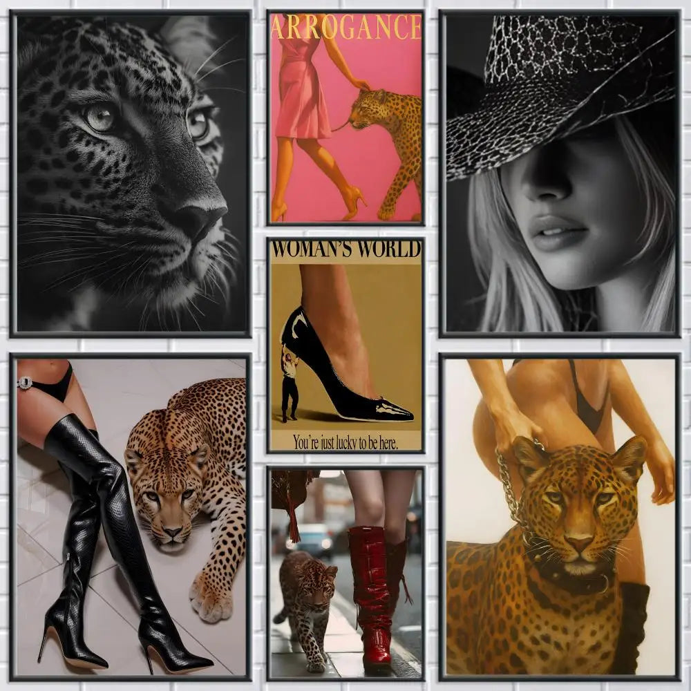 Women & Leopard Canvas Wall Art – Unframed Poster | Home Decor Canvas Wall Art Axl