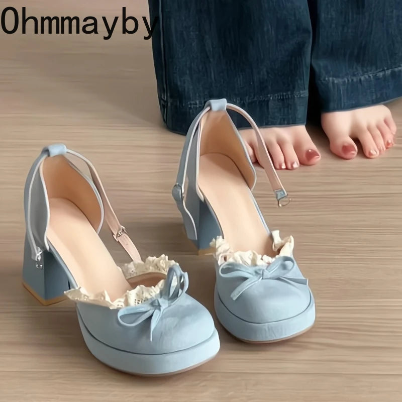 Butterfly-Knot Mary Jane Heels | Lolita Ankle Strap Pumps Mary Jane Pumps Axl