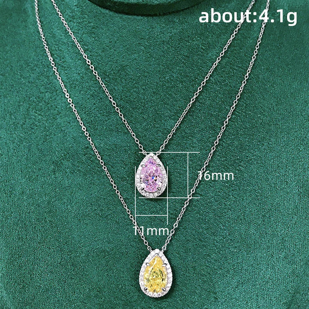 Huitan Pink & Yellow CZ Pear Pendant Necklace for Women Pendant Necklace Axl