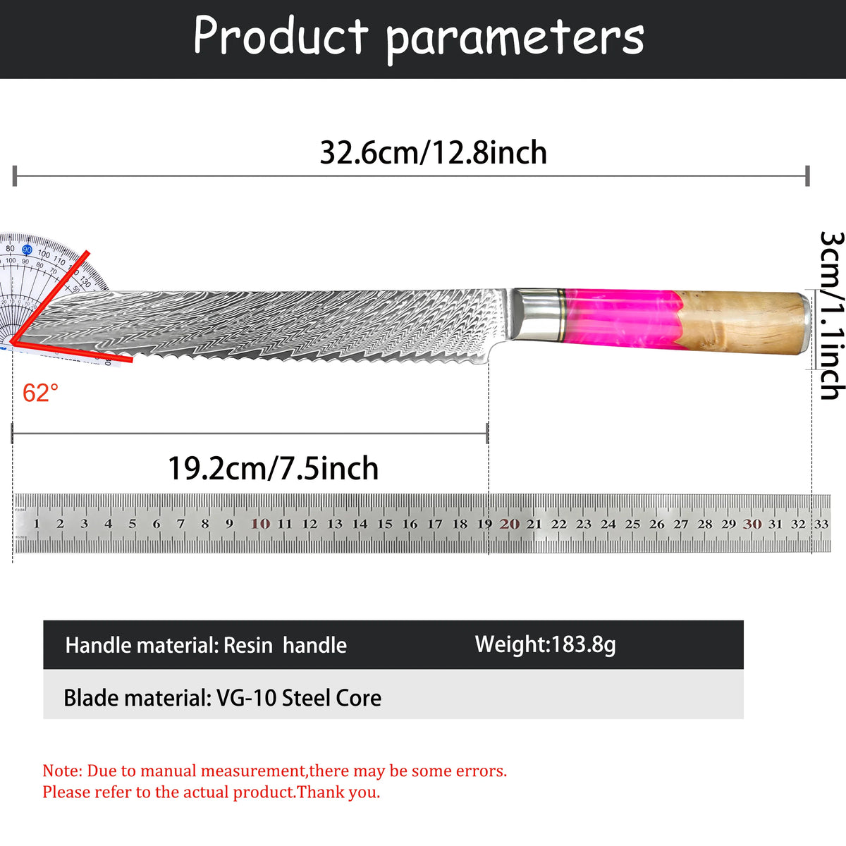 67-Layer Damascus Steel Bread & Chef Knife – Sharp 19.2cm Damascus Kitchen Knife Axl
