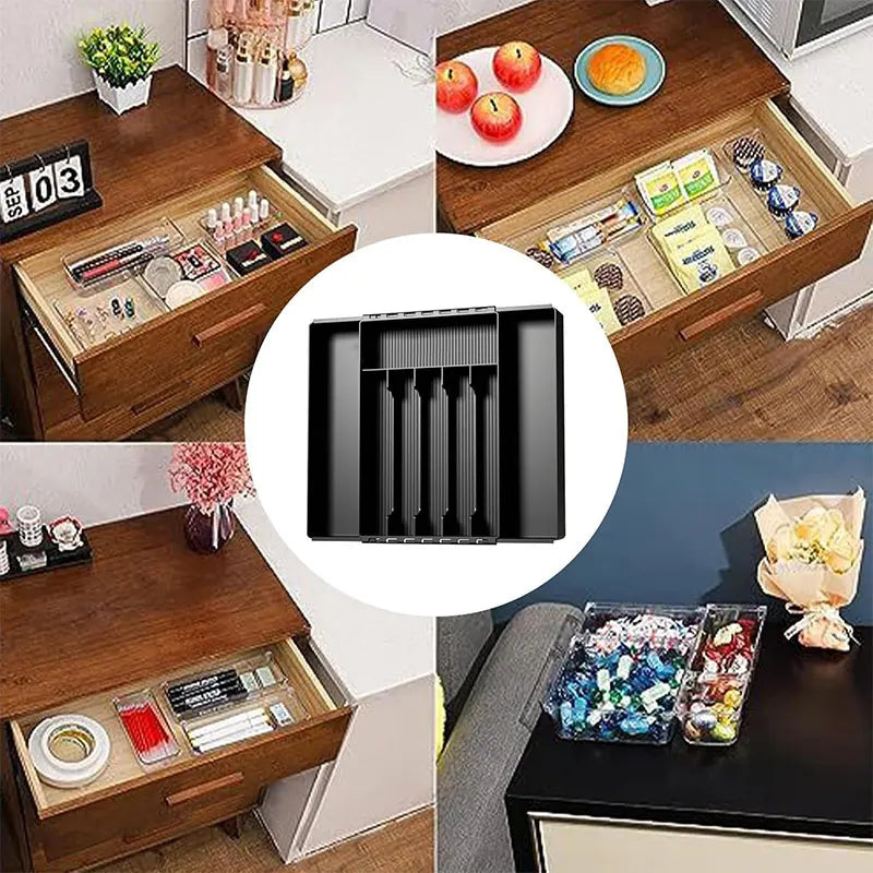 Expandable Kitchen Drawer Organizer | Clear Cutlery Divider Drawer Organizer Axl