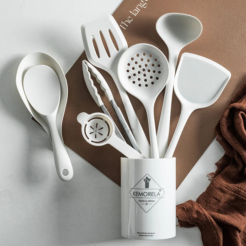 KEMORELA 9-Piece Silicone Kitchen Utensil Set | Non-Stick Silicone Utensil Set Axl