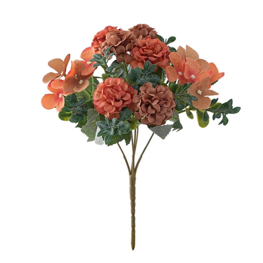 Silk Hydrangea Artificial Flower Bouquet | Wedding & Home Decor Artificial Flower Bouquet Axl Orange 1 pc