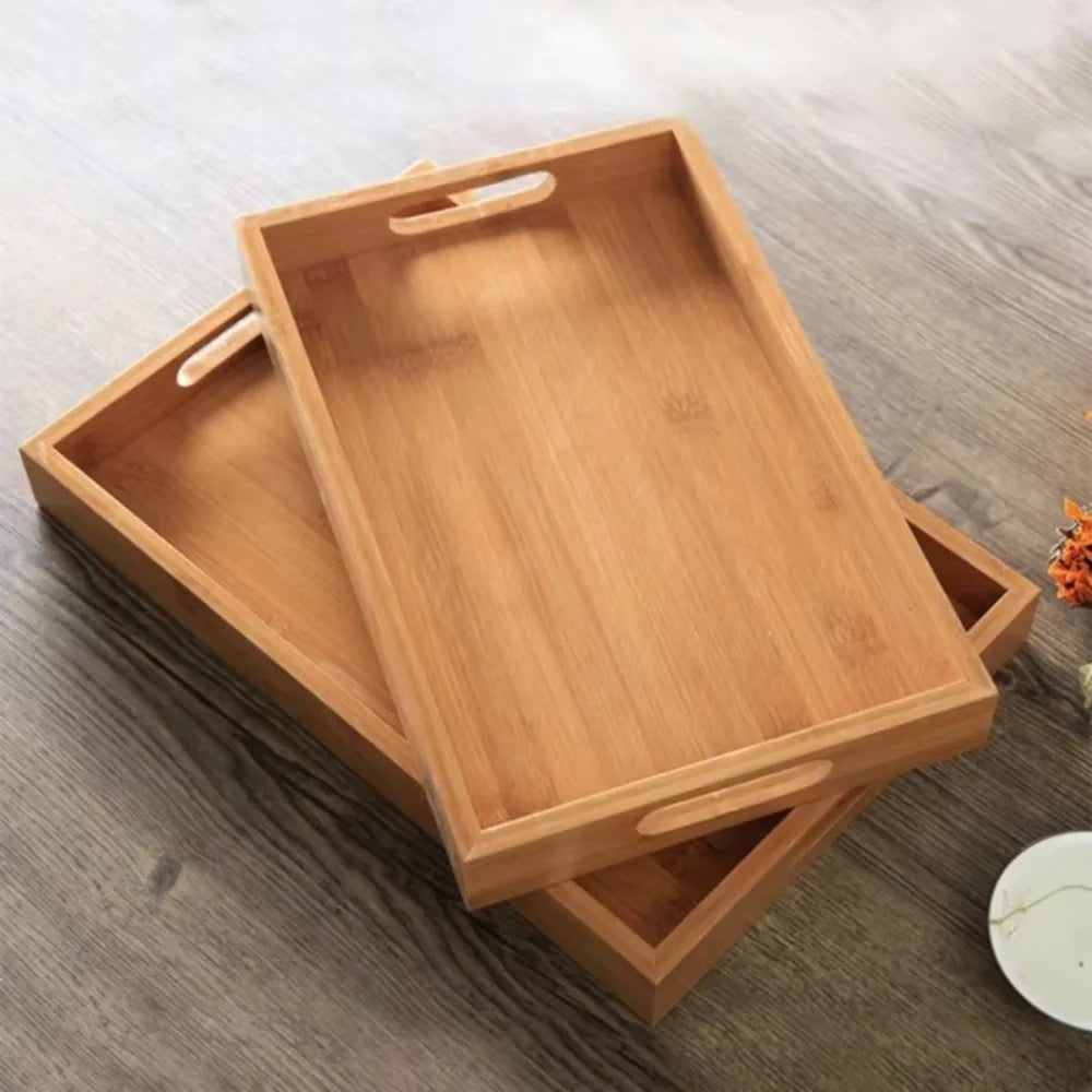 Retro Bamboo Storage Tray Organizer – Coffee Table & Tea Tray Bamboo Serving Tray Axl