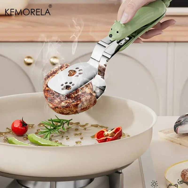 2-in-1 Stainless Steel Fish Spatula & Food Tongs | BBQ Kitchen Kitchen Spatula Tongs Axl