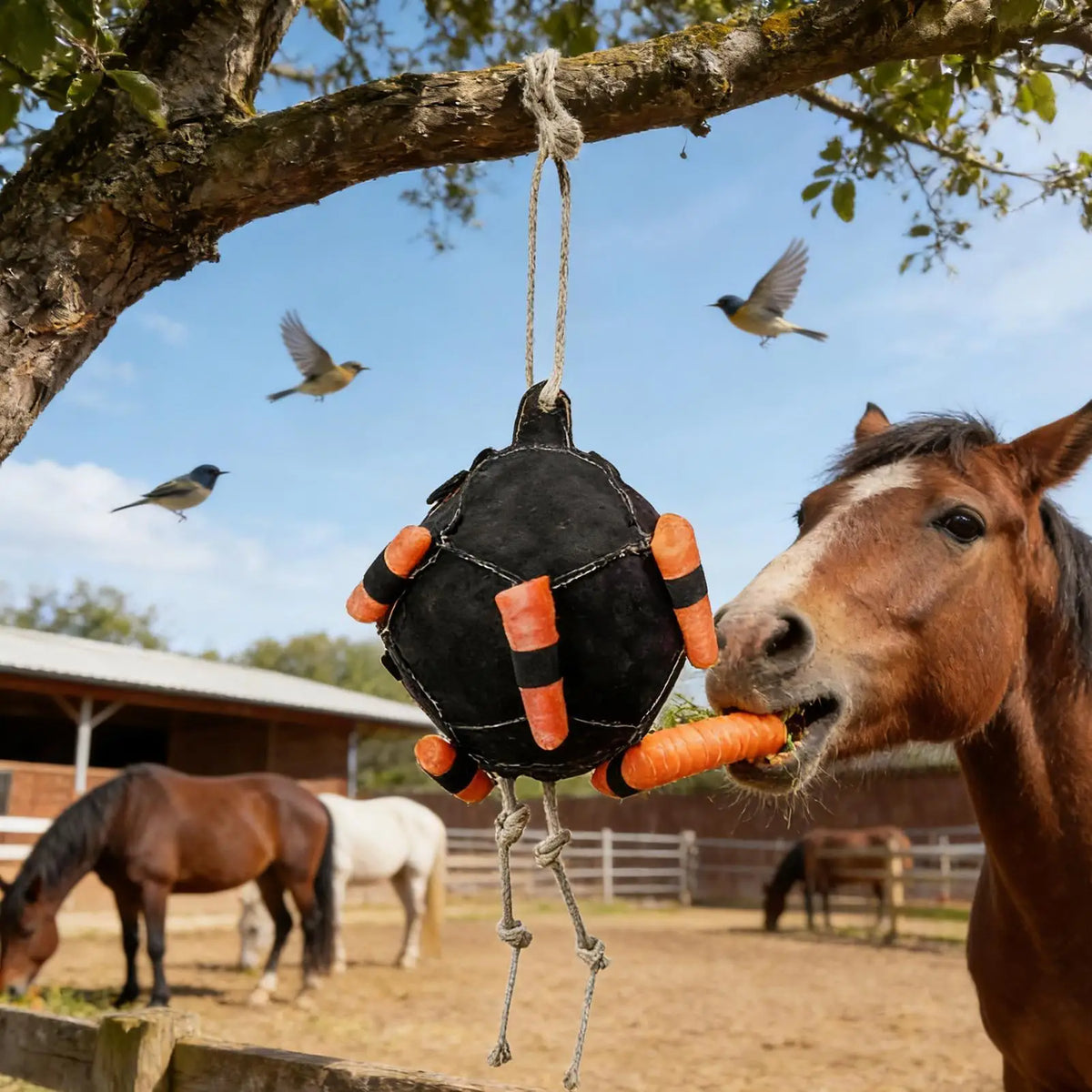 Horse Slow Feeder Ball – Hangable Carrot Hay Enrichment Toy Horse Enrichment Toy Axl