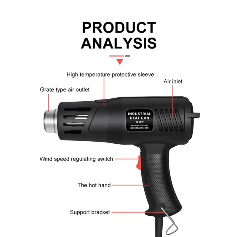2000W Industrial Heat Gun – Adjustable Temp for Auto Film Industrial Heat Gun Axl