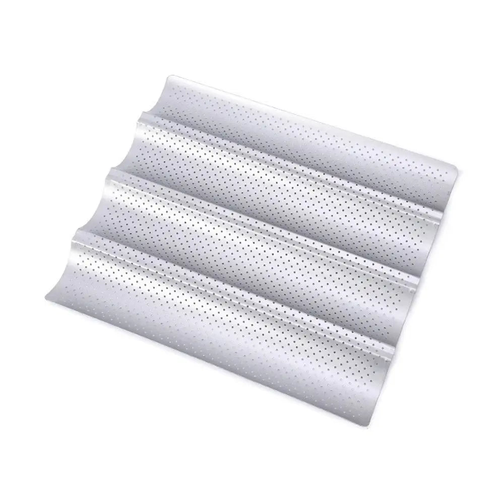 Nonstick Baguette Pan – 2 or 4 Groove French Bread Baking Mold Baguette Baking Pan Axl Silver-4 Grooves