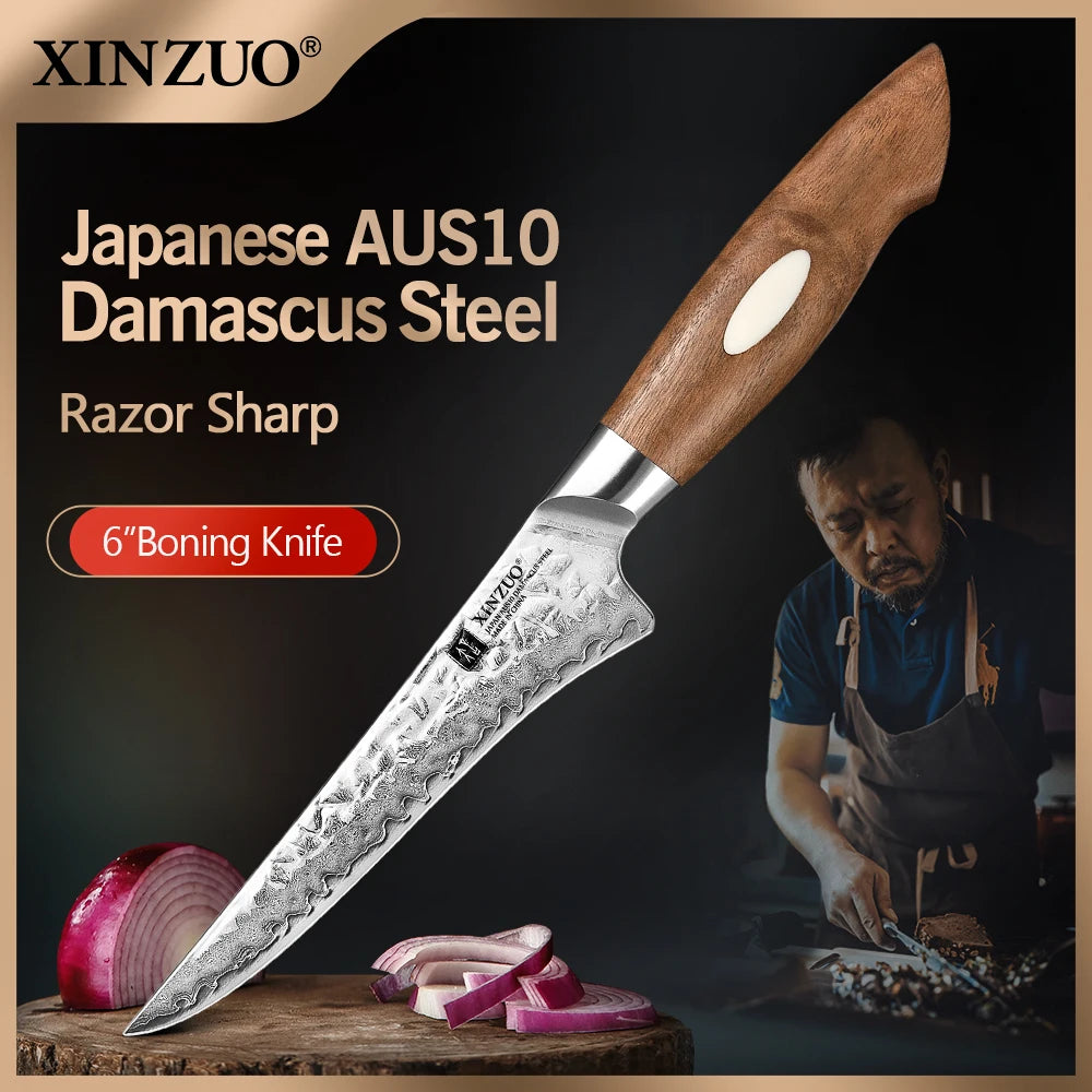 XINZUO 6" Damascus Boning Knife – 67-Layer AUS10 Steel Damascus Boning Knife Axl