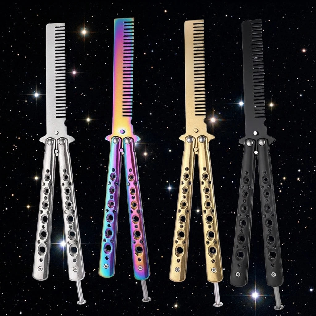 Butterfly Knife Comb – Folding Stainless Steel Beard & Hair Comb Folding Hair Comb Axl